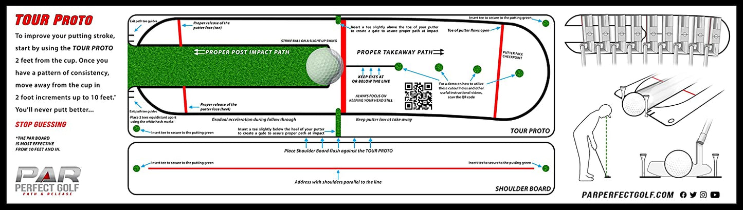 BUNDLE - The PAR Perfect Mirror - Tour Proto - with Shoulder Mirror + Garsen Golf QUAD TOUR Pistol TPE Tapered Putting Grip