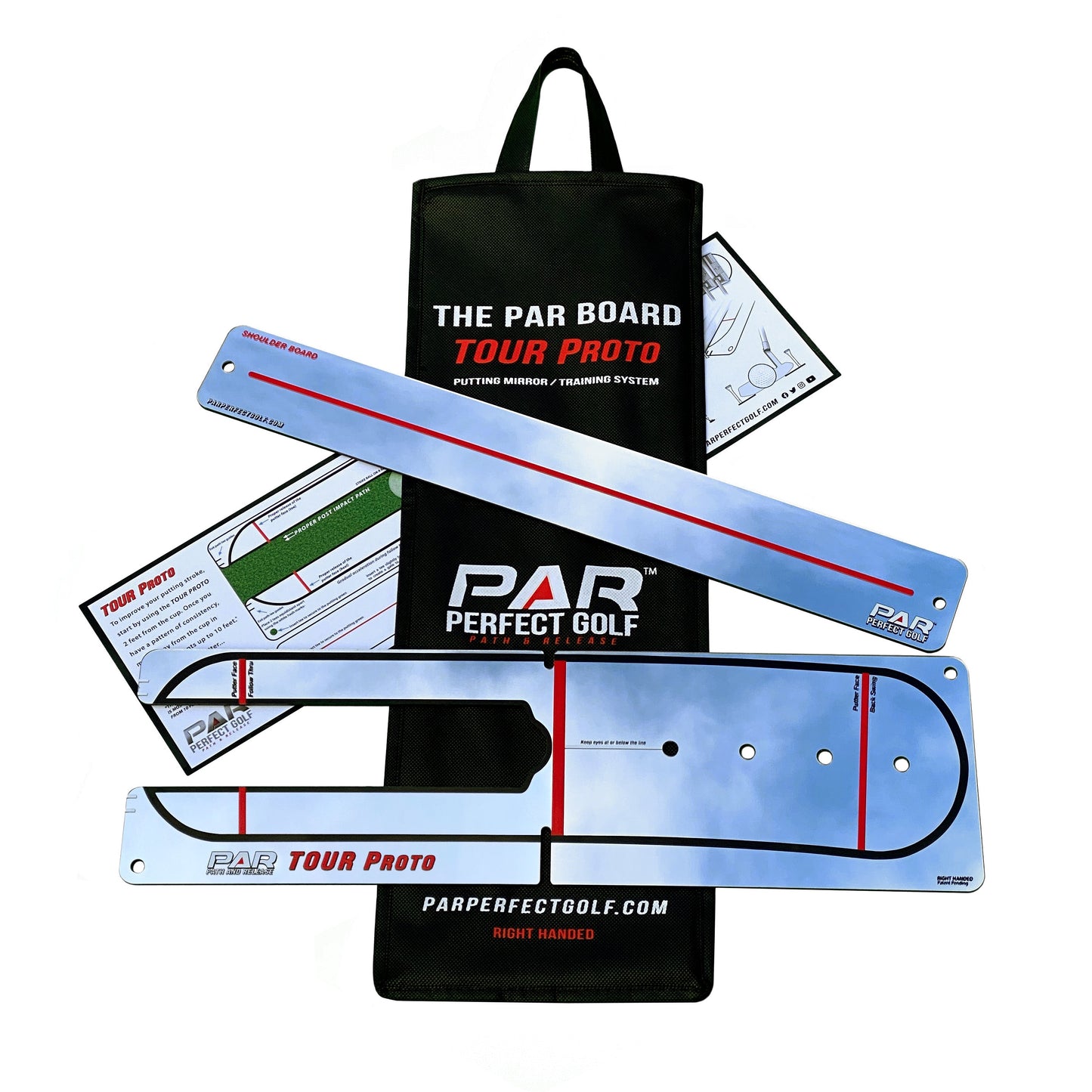 BUNDLE - The PAR Perfect Mirror - Tour Proto - with Shoulder Mirror + Garsen Golf QUAD TOUR Pistol TPE Tapered Putting Grip