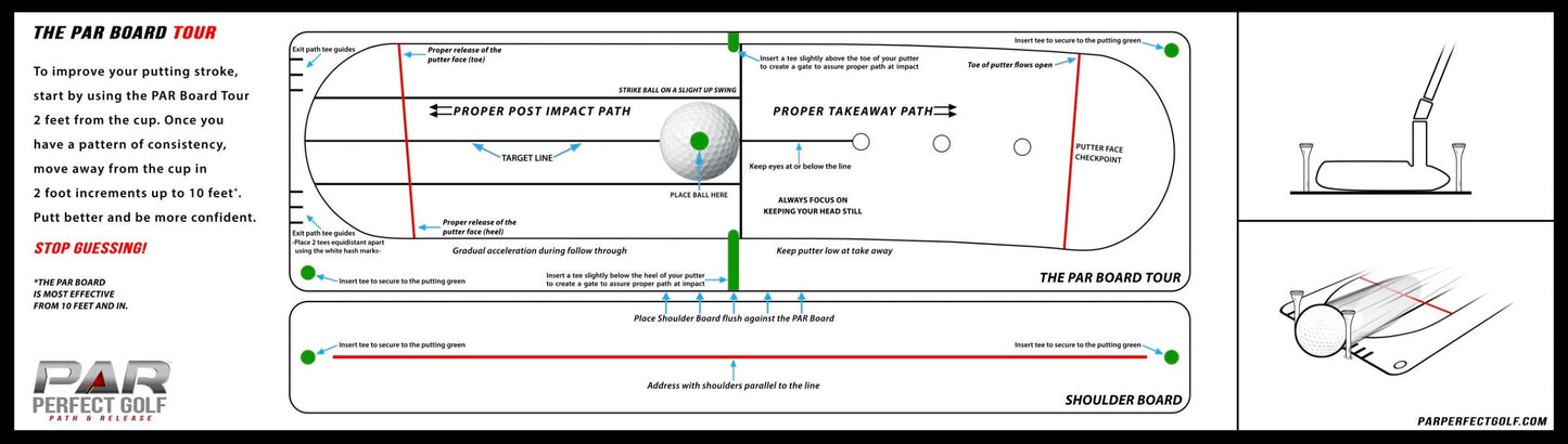 BUNDLE - The PAR Perfect Mirror Tour - with Shoulder Mirror + Garsen Golf QUAD TOUR Pistol TPE Tapered Putting Grip