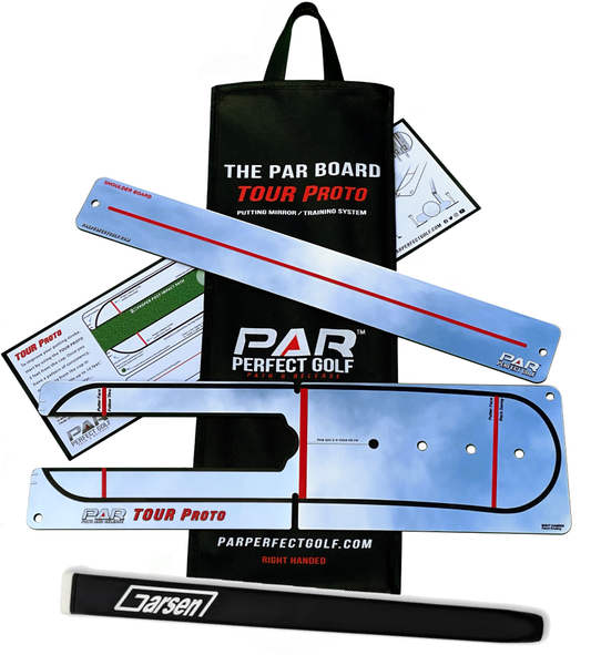 BUNDLE - The PAR Perfect Mirror - Tour Proto - 3rd Gen with Shoulder Mirror + Garsen Golf QUAD TOUR Pistol TPE Tapered Putting Grip